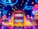 Experience thrilling gameplay at slot99 with a vibrant online casino scene featuring neon-lit slot machines.