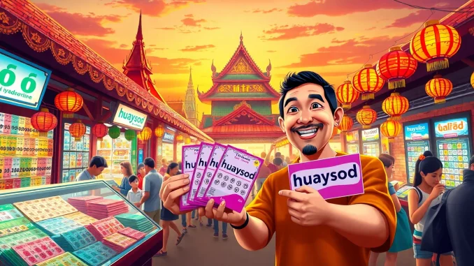 Witness the lively huaysod lottery market with vibrant stalls and excited players.