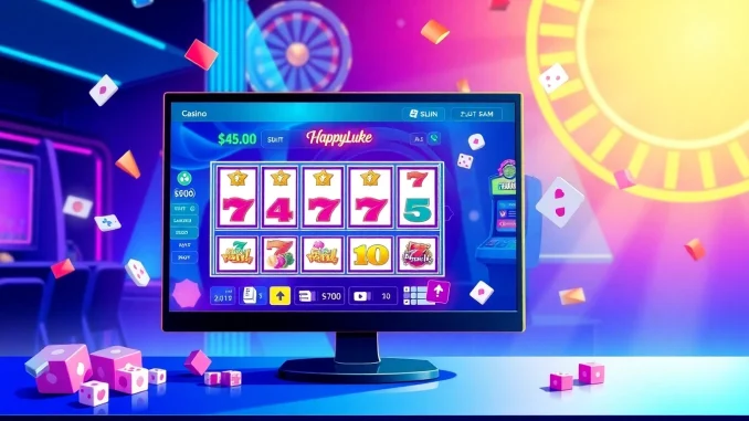 Experience the vibrant HappyLuke online casino atmosphere with colorful slot machines and enticing games.