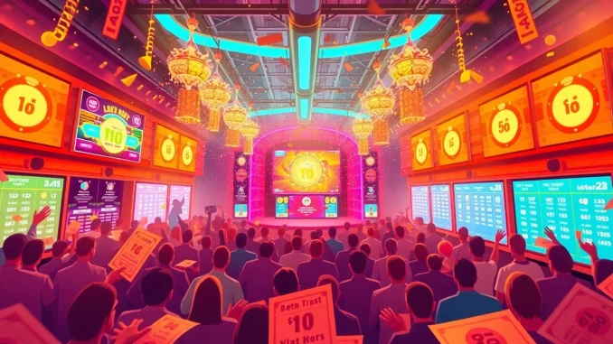 Lottorich28 offers an exciting lottery atmosphere with vibrant tickets and digital screens.