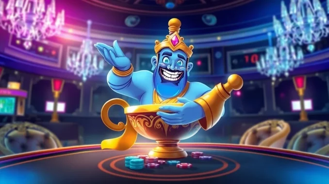 Experience the enchanting world of genie168 with a magical genie emerging from a classic casino lamp.