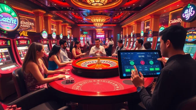 3ttd Players enjoying an invigorating game night with an ai gf interface on a tablet in the luxurious casino.