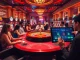 Players enjoying an invigorating game night with an ai gf interface on a tablet in the luxurious casino.