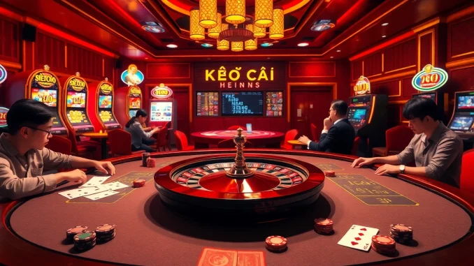4tyr Engage in the thrill of kèo nhà cái hôm nay as players strategize at a bustling poker table, surrounded by vibrant casino elements.