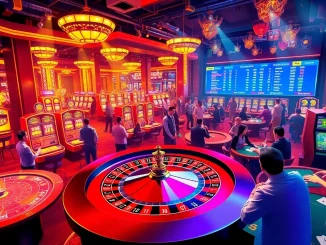 Engage with the rr88 trang chủ at a vibrant casino, showcasing live roulette, thrilling players, and colorful slot machines.
