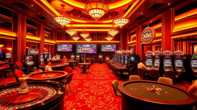 Discover the excitement of "trang chủ Debet" with players enjoying thrilling casino games during an action-packed night.