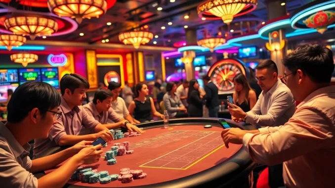 c7qx Experience exciting gameplay at the Bong Da Lu Fun casino with poker tables, chips, and energetic players enjoying their time.