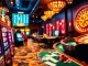 Players engaging at NOHU90's vibrant casino table games with colorful chips and cards.