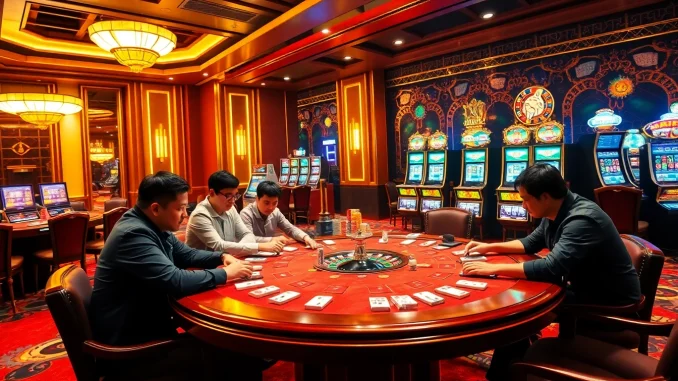 f3uo The exhilarating gaming atmosphere of rr88 trang chủ with poker tables, roulette wheels, and eager players.