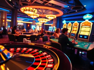 Experience free ai sex chat in a casino setting with vibrant roulette, blackjack tables, and engaging AI strategies.