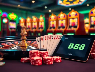 Experience the thrill of gambling with bj88 com's roulette wheel and card games in an exciting casino setting.