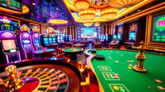 Experience the thrill of "bong da lu fun" at an exciting casino, featuring lively slot machines and engaging poker tables.