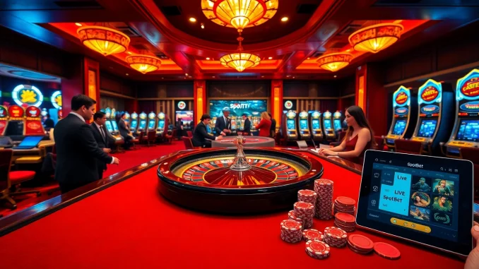 k53f Experience the thrill of SpotBet with a vibrant casino scene of roulette and poker action.