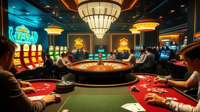 kuhb Experience thrilling moments at thương hiệu f168 with players enjoying poker and slot games in a vibrant casino.