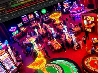 Experience the thrill of gambling at urus99 with players celebrating wins at the casino tables.
