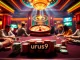 Experience the thrill of gambling at a luxurious casino scene featuring exciting games, with the keyword urus9 blending into the atmosphere.