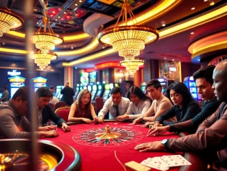 Experience thrilling poker action at https://68gamebai.download/ with intense gameplay, shining chips, and vibrant casino lights.