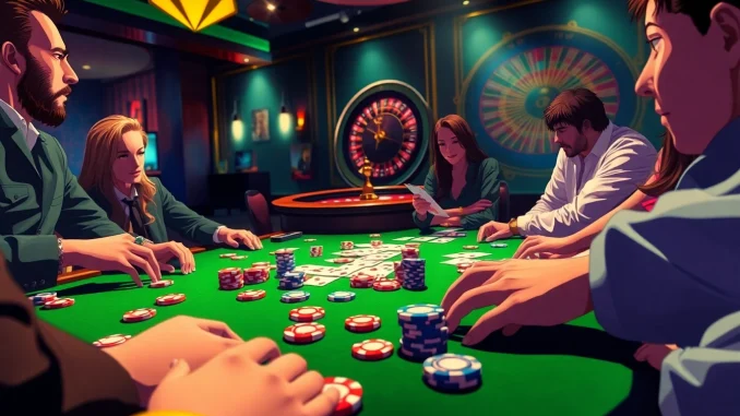 37wj Anime sex-themed poker game captures thrilling casino action with vibrant characters and poker chips.