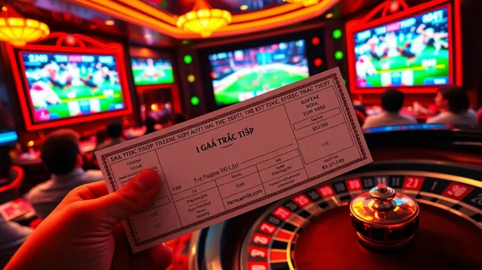 Experience ĐÁ Gà Trực Tiếp action as players engage in thrilling live cockfighting bets in a vibrant casino setting.