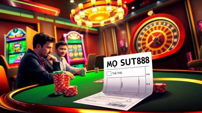 jbca THỂ THAO SUT88 captures the thrilling essence of a high-stakes casino poker table filled with colorful chips and engaged players.