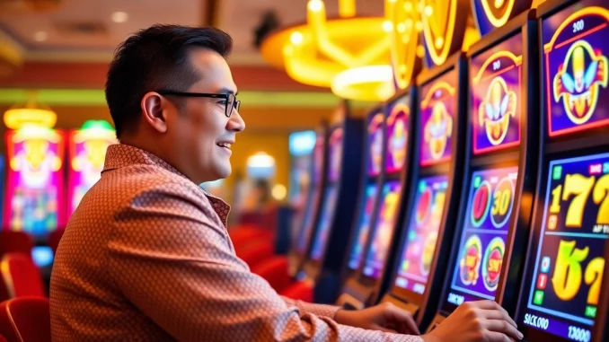 pq1w Pemain antusias bermain di mesin slot gacor dengan suasana kasino online yang ceria.