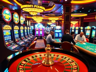 Experience the electric atmosphere of 88CLB with engaging players at the roulette wheel and vibrant slot machines.