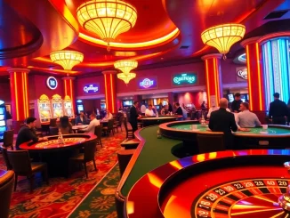 Experience thrilling gameplay at QQ88 CASINO with vibrant neon lights and excited players.