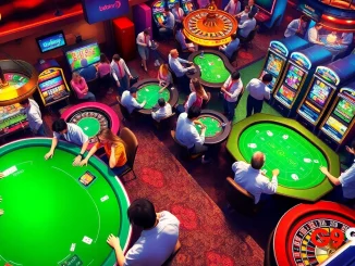 Experience the excitement of GO99COM with diverse players enjoying casino games, including poker and slot machines.