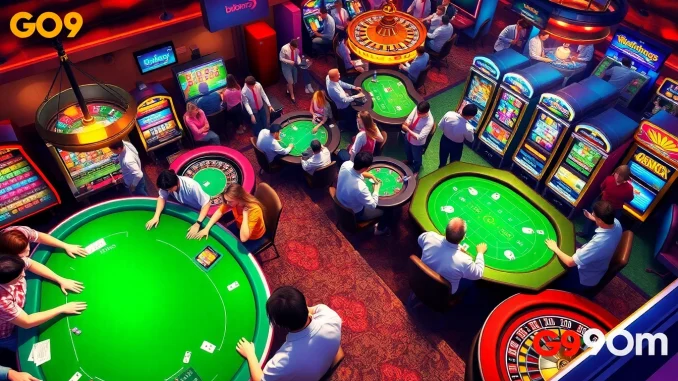 902p Experience the excitement of GO99COM with diverse players enjoying casino games, including poker and slot machines.